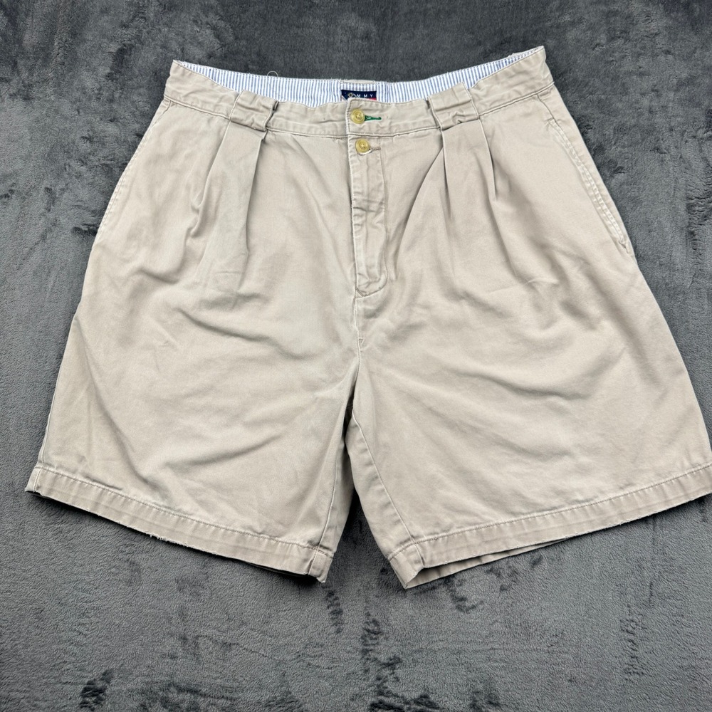 Tommy Hilfiger Chino Shorts Mens 36 Pleated Khaki Cotton Excellent